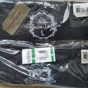TWO (2) Macy's AMERICAN RAG Men's Basic V-Neck T-Shirts - Black - Size L - NWT